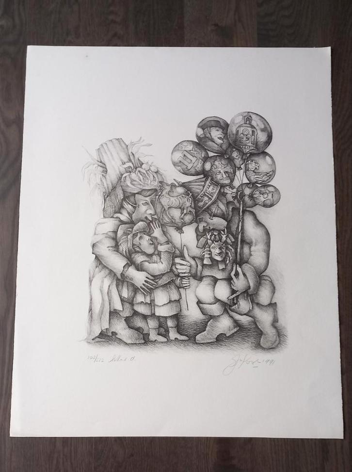 Vastenavend Krabbegat originele litho John van Kooten, Antiek en Kunst, Kunst | Tekeningen en Foto's, Ophalen