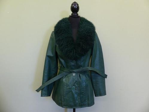 Vintage groene leren penny lane jas bontkraag | HIP 2eHands, Kleding | Dames, Jassen | Winter, Gedragen, Maat 38/40 (M), Groen