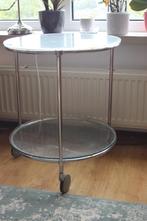Rond bijzet tafeltje van glas, Huis en Inrichting, Tafels | Bijzettafels, Minder dan 55 cm, Gebruikt, Rond, Glas