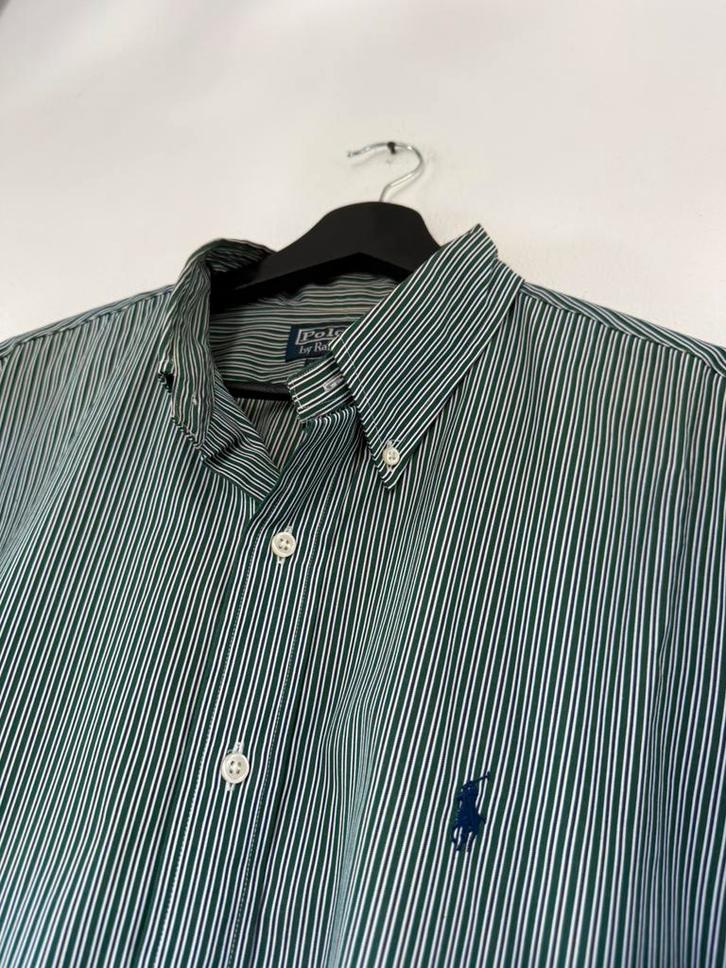 Ralph Lauren Overhemd – Groen/Wit Gestreept – XL Custom Fit, Kleding | Heren, Overhemden, Zo goed als nieuw, Halswijdte 43/44 (XL)