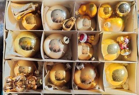 Vintage brocante Kerstballen Set Goud, Antiek en Kunst, Curiosa en Brocante, Ophalen of Verzenden