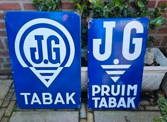JG tabak en JG pruimtabak emaille als set., Verzamelen, Merken en Reclamevoorwerpen, Zo goed als nieuw, Reclamebord, Ophalen