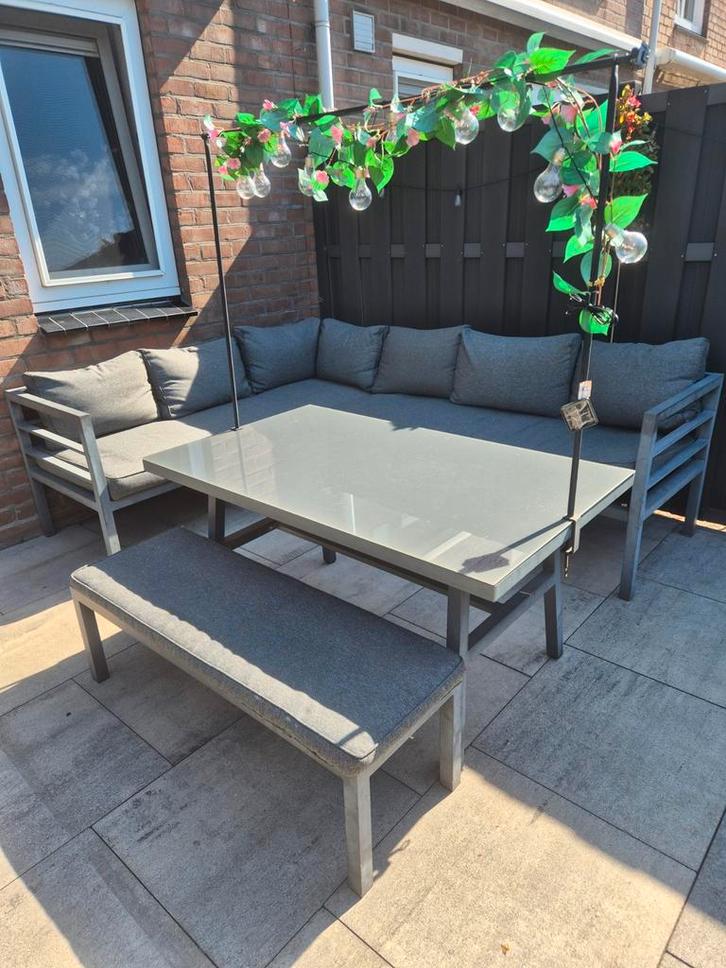 Complete Tuinset met Tafel en Bank, Tuin en Terras, Tuinsets en Loungesets, Zo goed als nieuw, Tuinset, Aluminium, 5 zitplaatsen