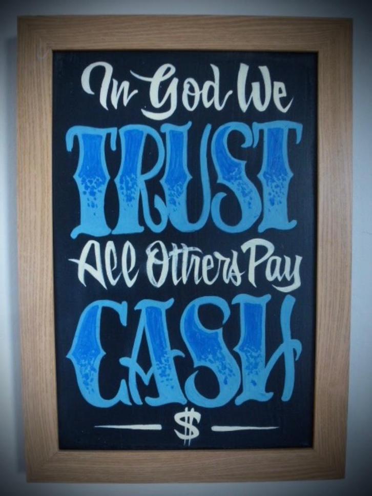 Handgeschilderd tekstbord/schilderij/tattoo/mancave/Cash, Huis en Inrichting, Woonaccessoires | Tekstborden en Spreuken, Nieuw