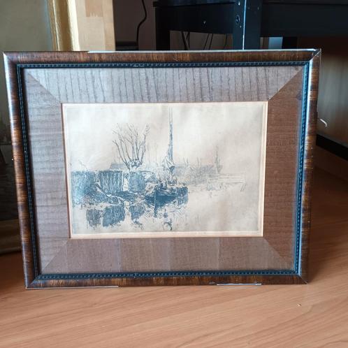 Antoon Derkzen van Angeren, ets, zeilboot in landschap, Antiek en Kunst, Kunst | Etsen en Gravures, Ophalen of Verzenden