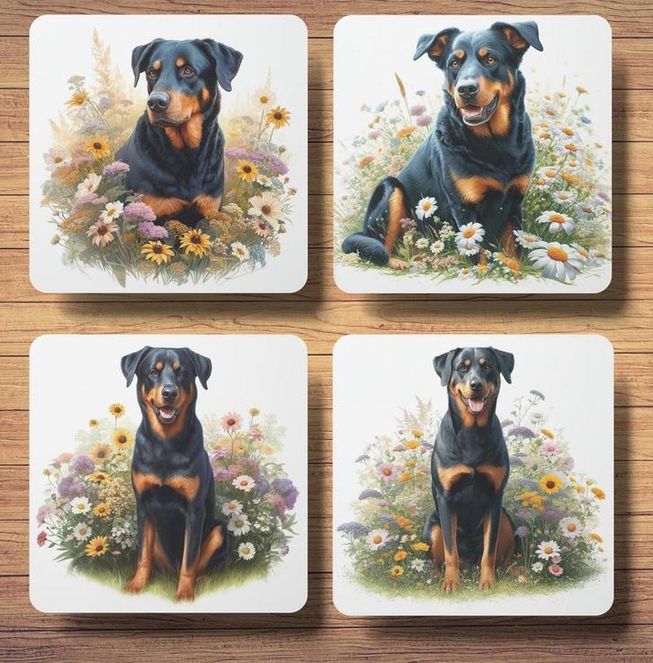 Beauceron Lente onderzetters met houder, Huis en Inrichting, Woonaccessoires | Onderzetters, Nieuw, Glas of Kopje, Ophalen of Verzenden