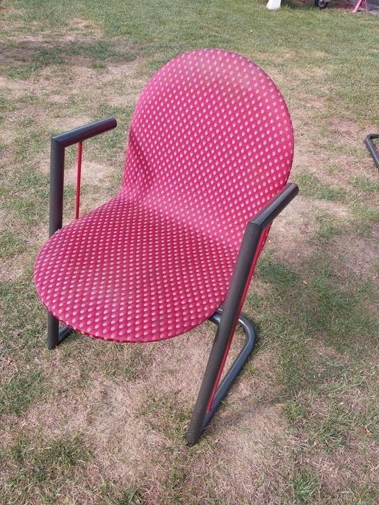 Design eetkamer, keuken stoel, 4 x antraciet,  rood, Huis en Inrichting, Stoelen, Gebruikt, Vijf, Zes of meer stoelen, Stof, Rood