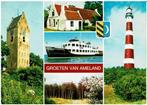 Ansichtkaart Ameland, veerboot, vuurtoren, eilandhuisjes, Verzamelen, Ophalen of Verzenden, 1960 tot 1980, Gelopen, Waddeneilanden