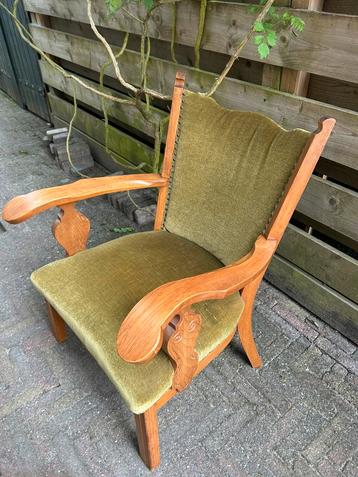 Antiek/ vintage stoel 1 st. Fauteuils groen bekleed beschikbaar voor biedingen