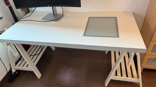 IKEA tekentafel/bureau met lichtbak wit, Huis en Inrichting, Bureaus, Zo goed als nieuw, In hoogte verstelbaar, Ophalen