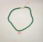 Kinderketting - Hartje - Roze/Groen - Kralen ketting, Ophalen of Verzenden, Nieuw, Roze, Ketting