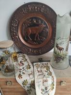 Jacht jagers schellekoord - koperwandbord - kan -koektrommel, Antiek en Kunst, Ophalen of Verzenden