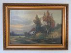Schilderij: Landschap met huis en figuur, Antiek en Kunst, Kunst | Schilderijen | Klassiek, Ophalen