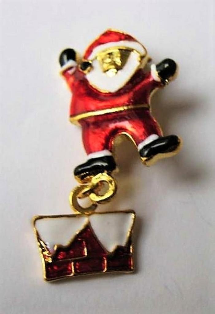 Kerstman op schoorsteen kerst, vergulde broche met emaille, Sieraden, Tassen en Uiterlijk, Broches, Zo goed als nieuw, Overige materialen