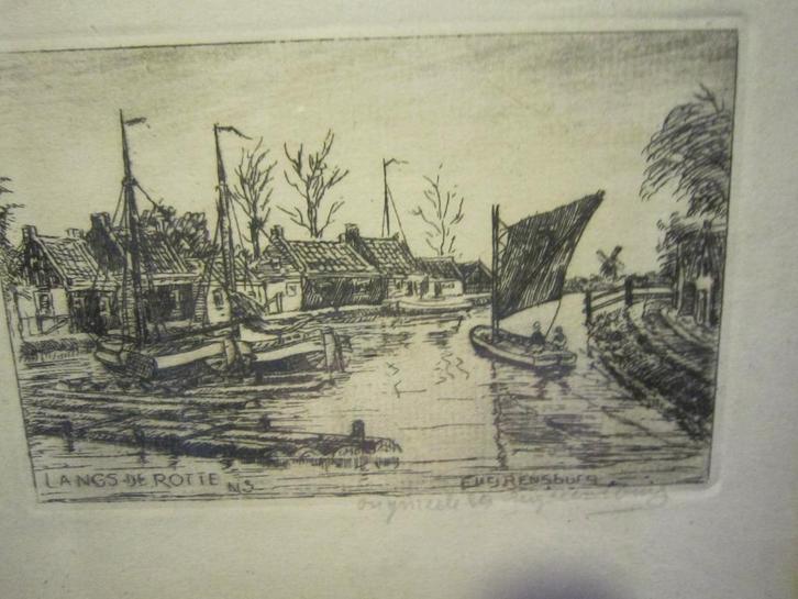 BERGSE Linkerottek. Rotterd. Mooie oude ets Eug. RENSBURG, Antiek en Kunst, Kunst | Etsen en Gravures, Ophalen of Verzenden