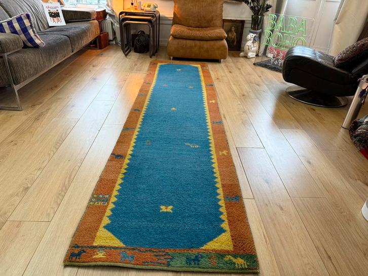 Vintage handgeknoopte loper uit Iran – 302 x 77,5 cm, Huis en Inrichting, Stoffering | Tapijten en Kleden, Gebruikt, 50 tot 100 cm