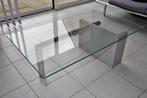 Salontafel modernistisch design, 80er jaren glas/grijs/staal, Huis en Inrichting, Ophalen, 100 tot 150 cm, Modern vintage minimalistisch