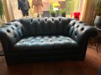 Chesterfield bank antiek blauw, Ophalen, Gebruikt, Tweepersoons, Leer