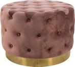 Roze Velours Poef / Hocker (rond - Ø 65x45 cm), Ophalen, Metaal, Klassiek, Rond