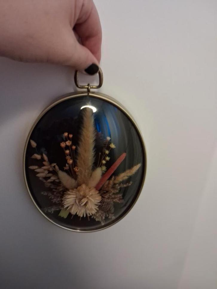 Droogbloemen schilderij in bol glas - 20x15 cm, Huis en Inrichting, Woonaccessoires | Wanddecoraties, Zo goed als nieuw, Ophalen of Verzenden