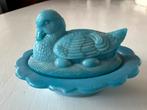 Vintage Westmoreland Blauw Melkglas Eend op Nest Schaal, Antiek en Kunst, Ophalen of Verzenden