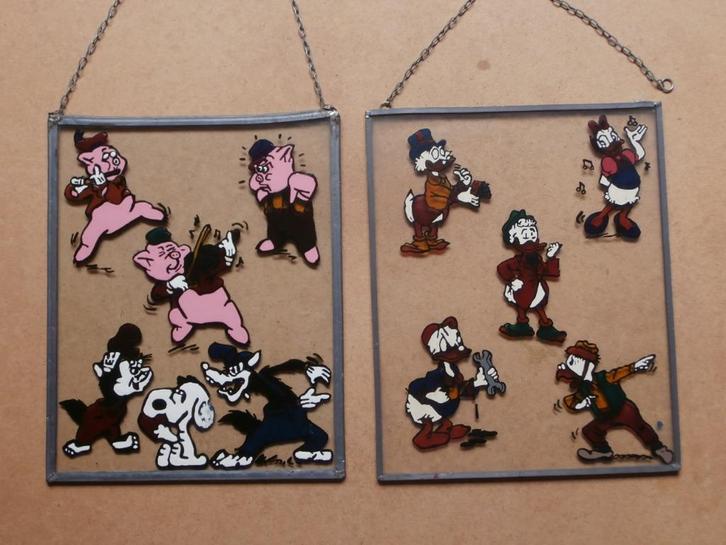 2 Disney figuren glas in lood muur raamhangers muurdecoratie, Verzamelen, Disney, Gebruikt, Beeldje of Figuurtje, Donald Duck