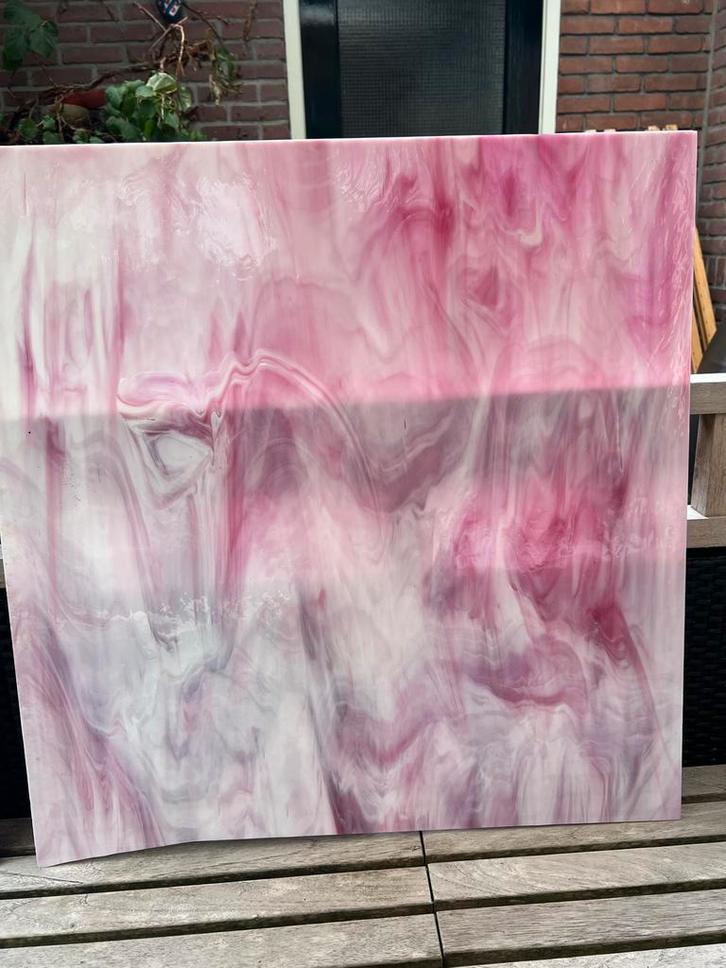 Glazen Plaat Tiffany/Glas in Lood - Roze/Wit, Antiek en Kunst, Antiek | Glas en Kristal, Ophalen