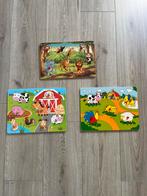3 knopjes puzzels, Kinderen en Baby's, Speelgoed | Kinderpuzzels, Van hout, Minder dan 10 stukjes, Gebruikt, Ophalen of Verzenden