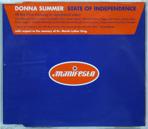 Donna Summer - State Of Independence (6 tr CD Maxi) Top 2000, Cd's en Dvd's, Cd Singles, Zo goed als nieuw, Dance, 1 single, Maxi-single