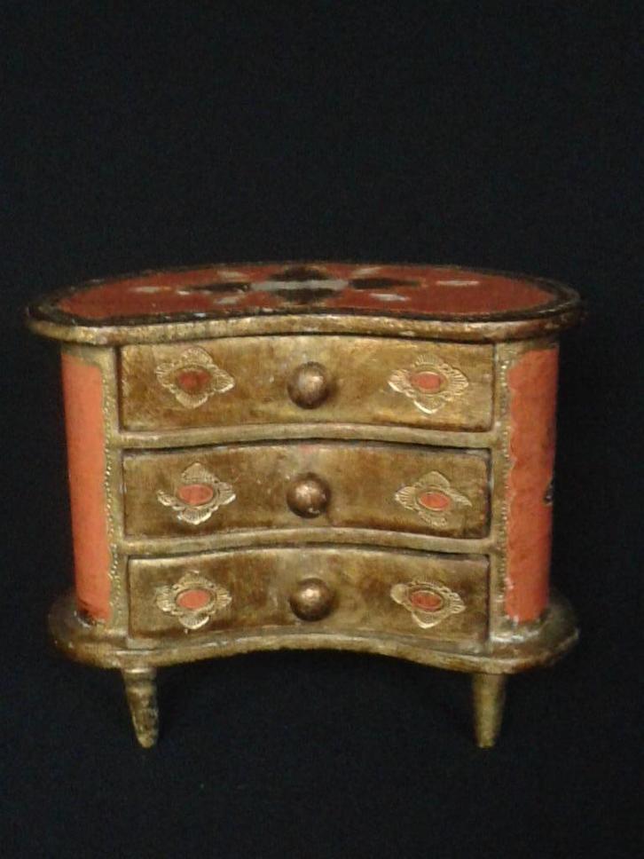 Klein Florentijns LADENKASTJE <> Verguld SIERADENKASTJE 1960, Antiek en Kunst, Antiek | Speelgoed, Ophalen of Verzenden