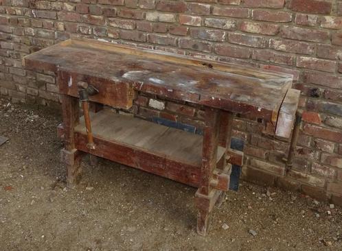 oude werkbank sitetabel werktafel met 2 bankschroeven, Antiek en Kunst, Curiosa en Brocante, Ophalen