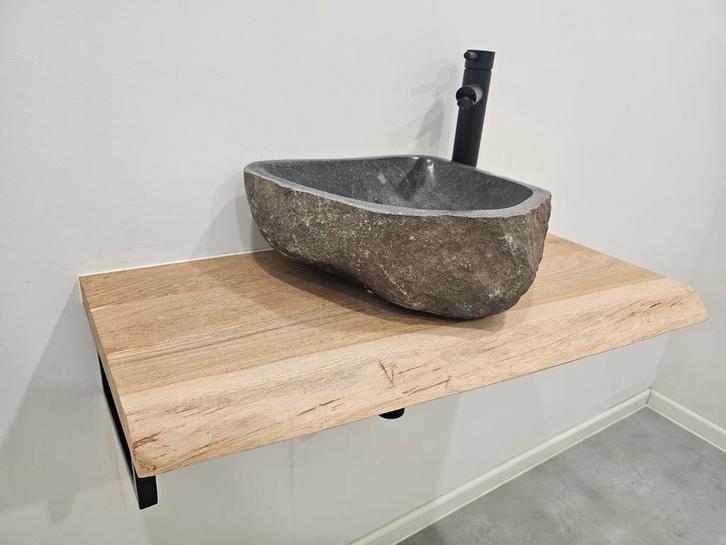 2X Natuursteen waskommen, Huis en Inrichting, Badkamer | Badkamermeubels, Zo goed als nieuw, Wasbak of Wastafel, Minder dan 100 cm
