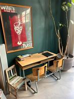Vintage retro 2 persoons houten bureau, Huis en Inrichting, Bureaus, Ophalen, Gebruikt