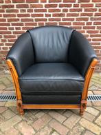 Art Deco Leunstoel Zwart Leer, Huis en Inrichting, Ophalen, Gebruikt, Minder dan 75 cm, Leer
