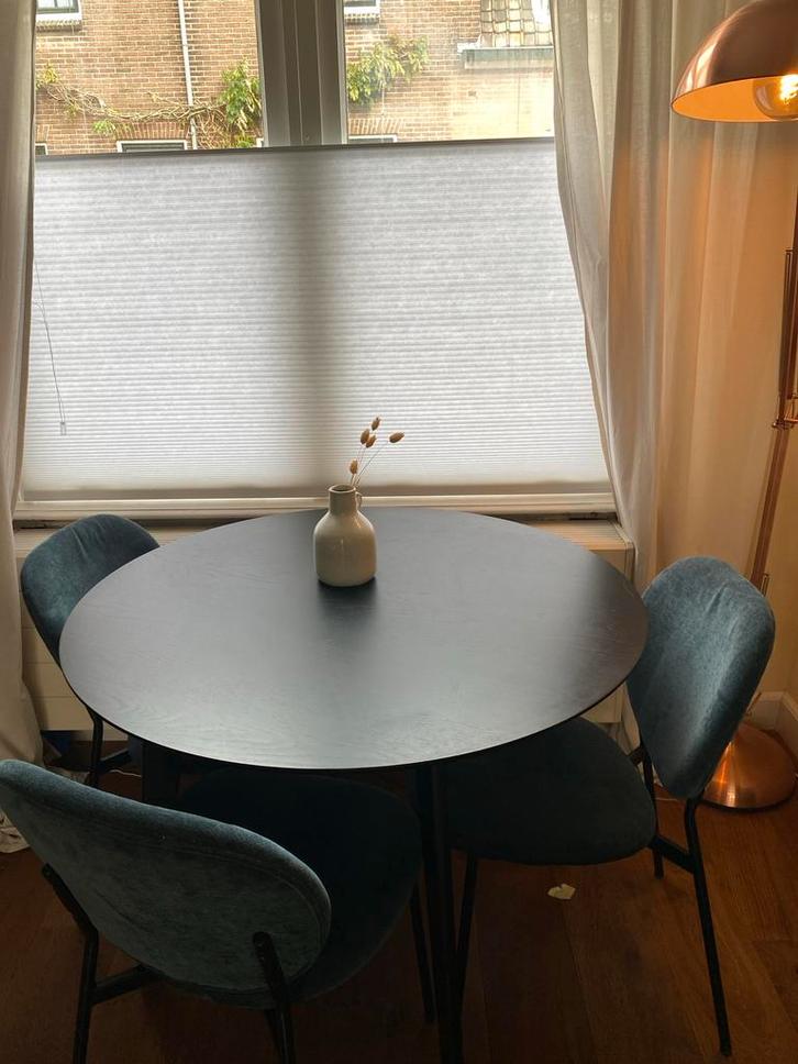 Zwarte houten tafel + stoelen (optioneel), Huis en Inrichting, Tafels | Eettafels, Gebruikt, 50 tot 100 cm, Rond, Overige houtsoorten