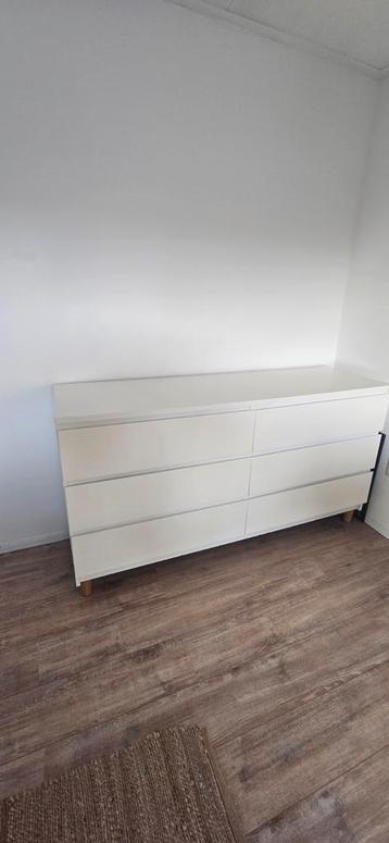IKEA Malm ladekast wit met eiken poten - 6 laden - afbeelding 4