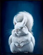 Fluffy witte eekhoorn op doek, ingelijst in een baklijst, Ophalen of Verzenden