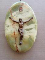 Corpus Christi in brons op ovale onyx, Ophalen of Verzenden, Zo goed als nieuw, Beeld(je), Christendom | Katholiek