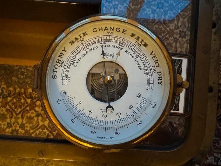 Scheeps Barometer Temperatuurmeter messing 18 cm Schatz, Audio, Tv en Foto, Weerstations en Barometers, Zo goed als nieuw, Ophalen of Verzenden