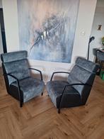 2 Zeegroene Fauteuils Suède/Leer - Z.G.A.N., Ophalen of Verzenden, Zo goed als nieuw, 50 tot 75 cm, Leer