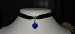 Mooie nieuwe zwart fluwelen ketting met blauw hartje, Overige materialen, Verstelbaar, Wit, Nieuw