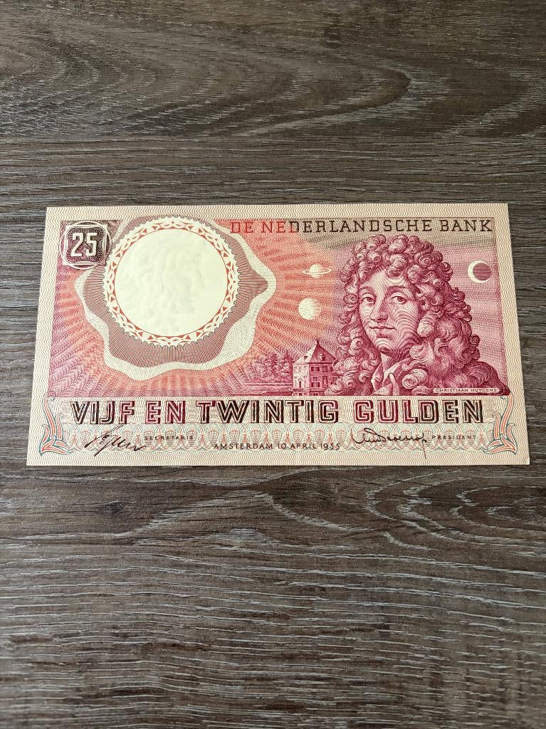 UNC biljet 25 gulden Huygens, 1955, Postzegels en Munten, Bankbiljetten | Nederland, Ophalen of Verzenden, 25 gulden