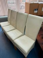 4 Leren Eetkamerstoelen (gebroken wit) met Hoge Rugleuning, Ophalen, Gebruikt, Wit, Hout