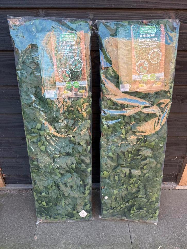 2x Kunsthaag klimop op trellis 90x180 cm - Nieuw verpakt, Tuin en Terras, Tuinschermen, Nieuw, Kunststof, 150 tot 200 cm, Minder dan 100 cm