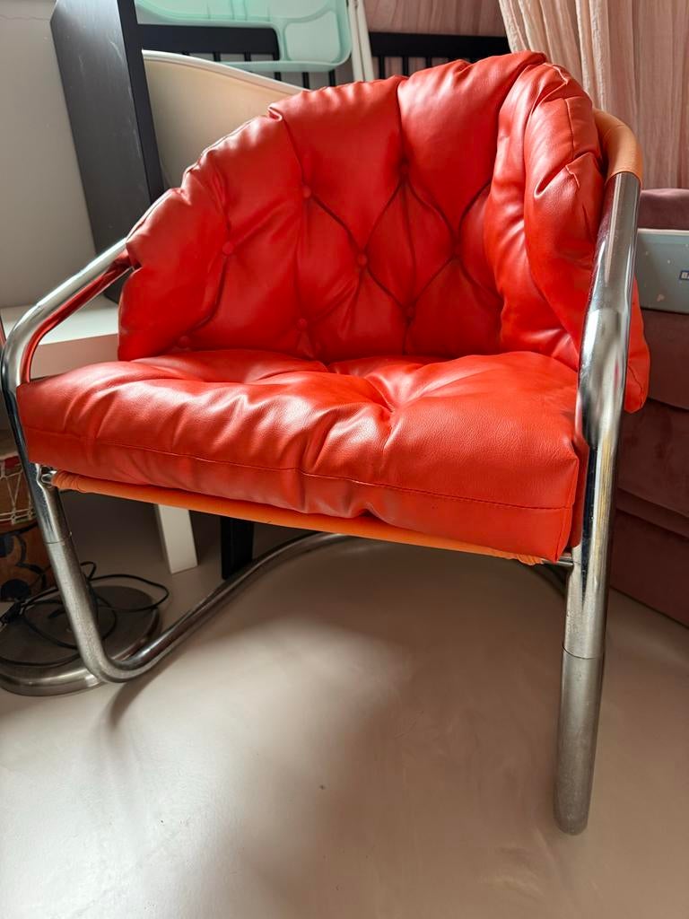 Cantilever fauteuil - Bauhaus stijl - Echt leer retro oranje, Ophalen, Overige kleuren, Leer, Zo goed als nieuw