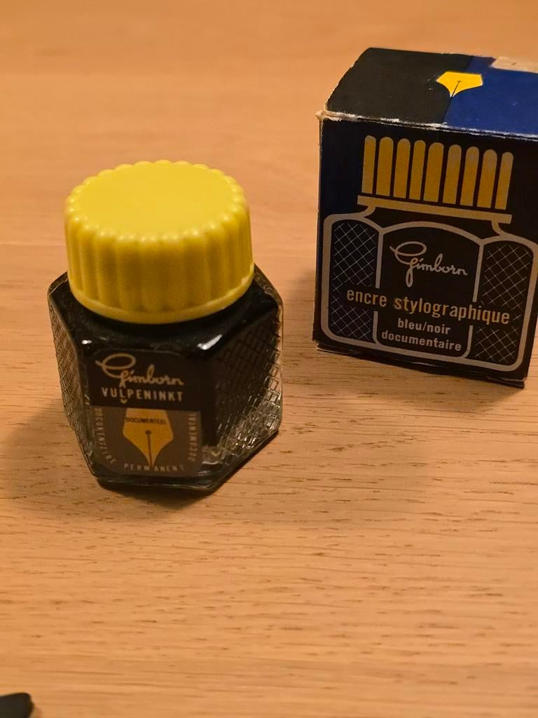 Antiek flesje Gimborn vulpen inkt jaren 50 met doosje €17,50, Antiek en Kunst, Antiek | Glas en Kristal, Ophalen of Verzenden