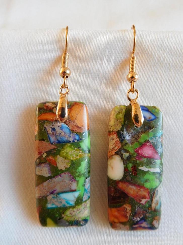 Veelkleurige Jaspis oorhangers (F23032), Sieraden, Tassen en Uiterlijk, Oorbellen, Nieuw, Hangers, Overige materialen, Met edelsteen