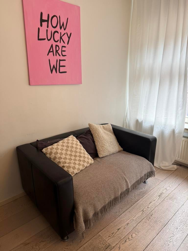 Zwarte Leren bank, Ophalen, Gebruikt, Tweepersoons, Minder dan 150 cm