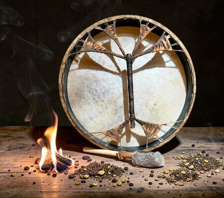 OVERGEDRAGEN Sjamanendrum Nubische Geit 52 cm levensboom, Muziek en Instrumenten, Percussie, Nieuw, Trommel, Ophalen of Verzenden