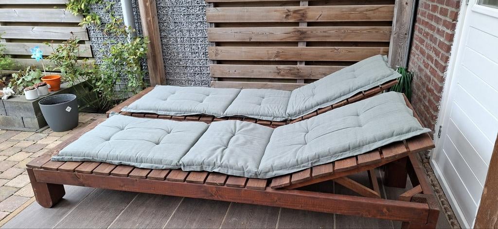 Houten ligbed met verstelbare rugleuning, Tuin en Terras, Ligbedden, Ophalen of Verzenden